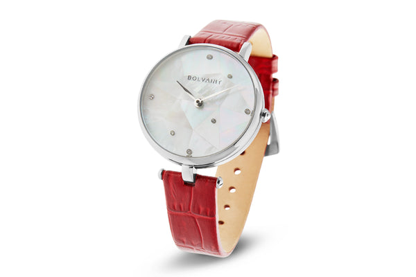 Sterling Silver ladies floral mother of pearl red leather watch NEW BATTERY Anne Klein Red Leather Band Watch Water Resistant Y121E New  main image 3