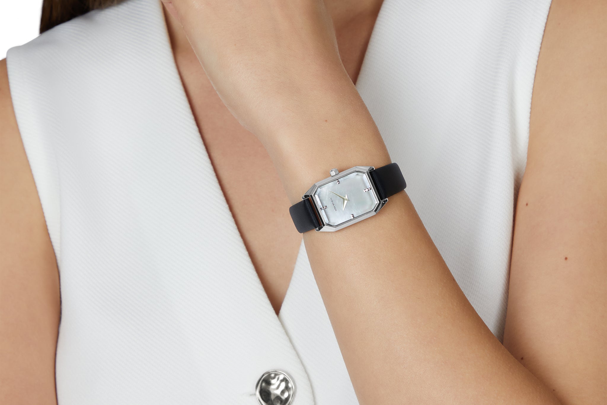 The Artemis Mother-of-Pearl Ladies Watch, Silver and Basalt Black