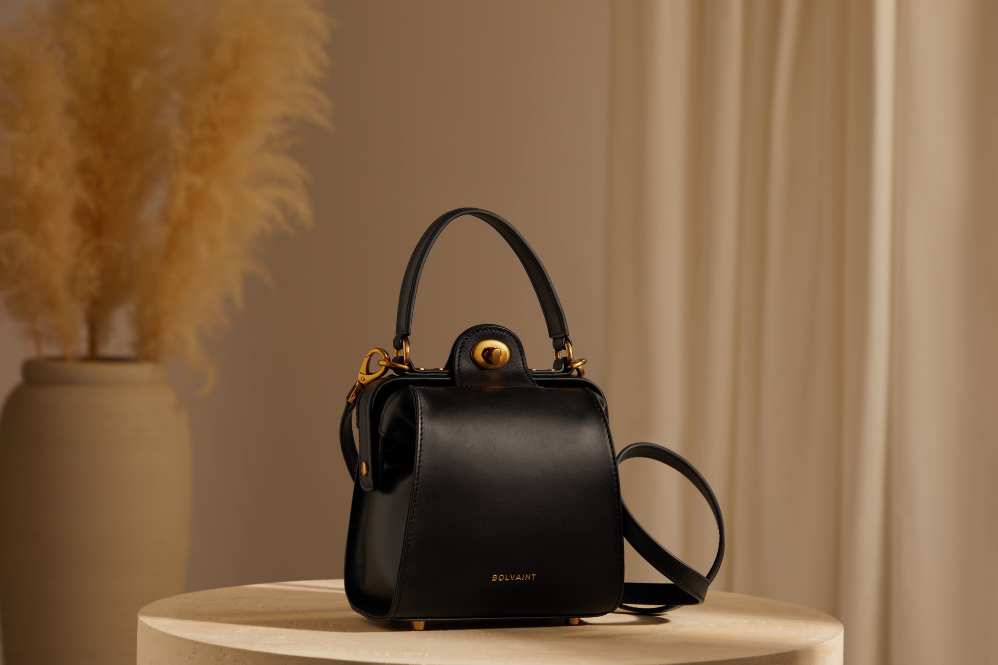 The Elise Noir Structured Shoulder Bag