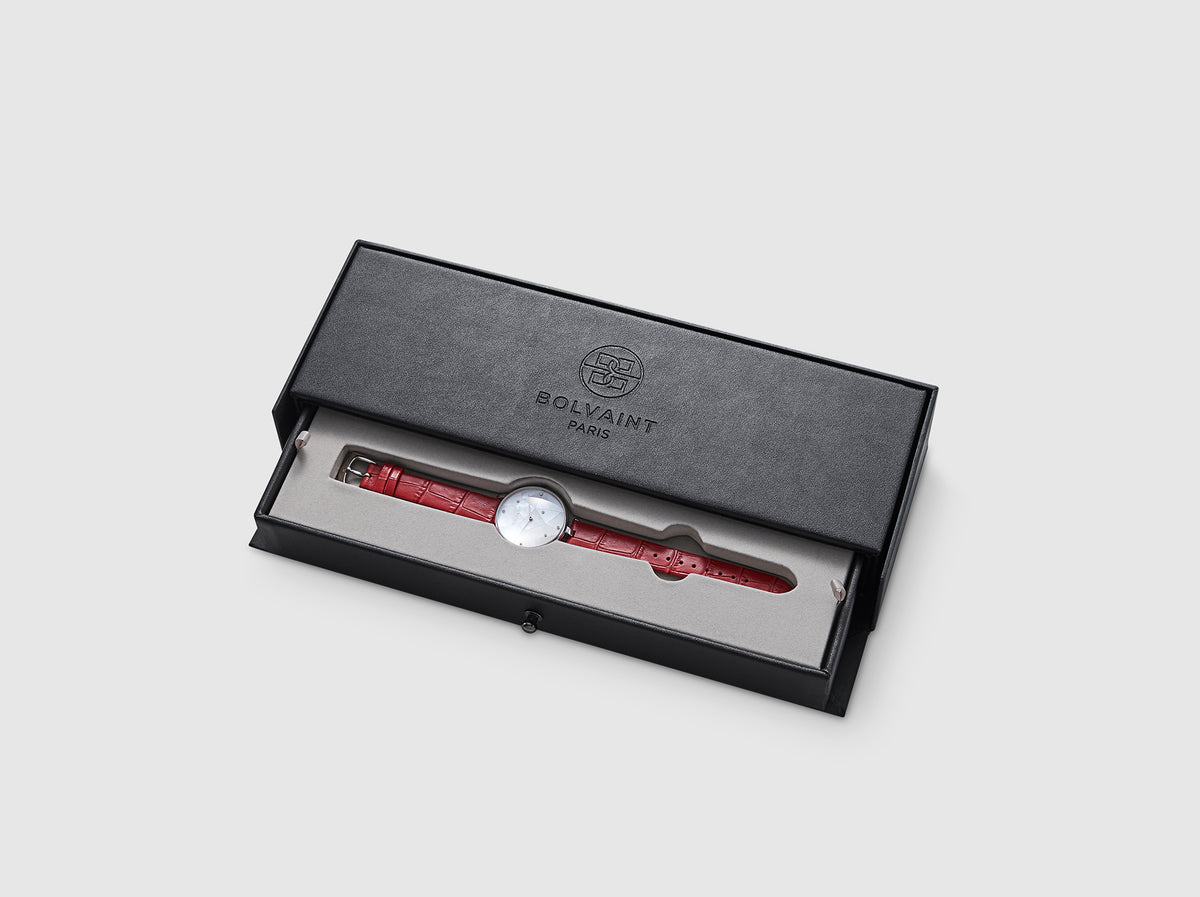 The Vainui Mother-of-Pearl Ladies' Watch - Silver & Garnet Red