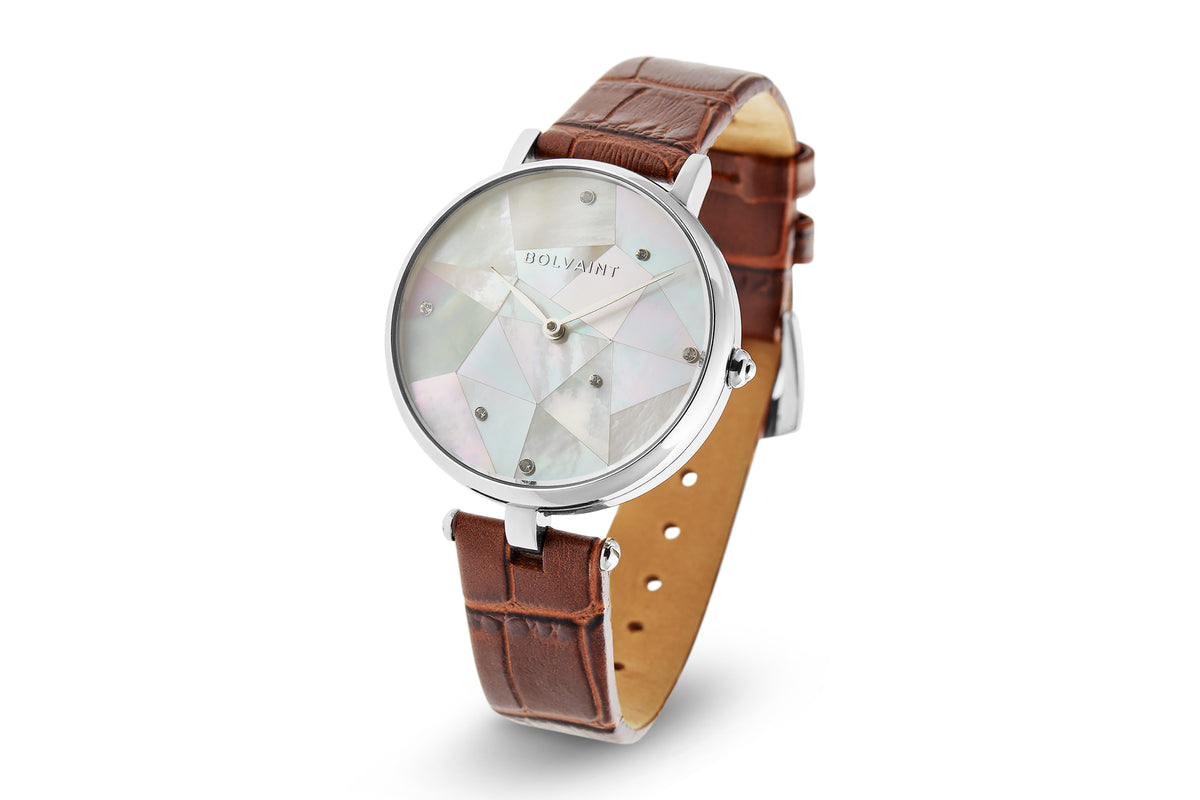 The Vainui Mother-of-Pearl Ladies' Watch - Silver & Umber Brown