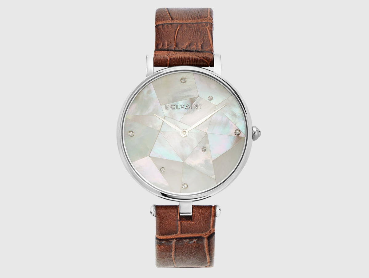 The Vainui Mother-of-Pearl Ladies' Watch - Silver & Umber Brown