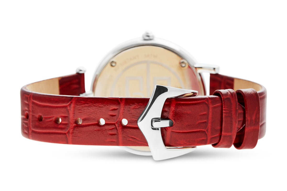 The Vainui Mother-of-Pearl Ladies' Watch - Silver & Garnet Red