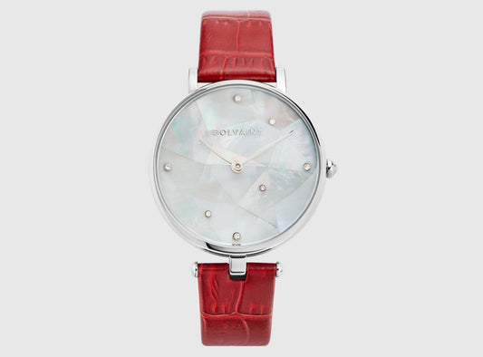 The Vainui Mother-of-Pearl Ladies' Watch - Silver & Garnet Red