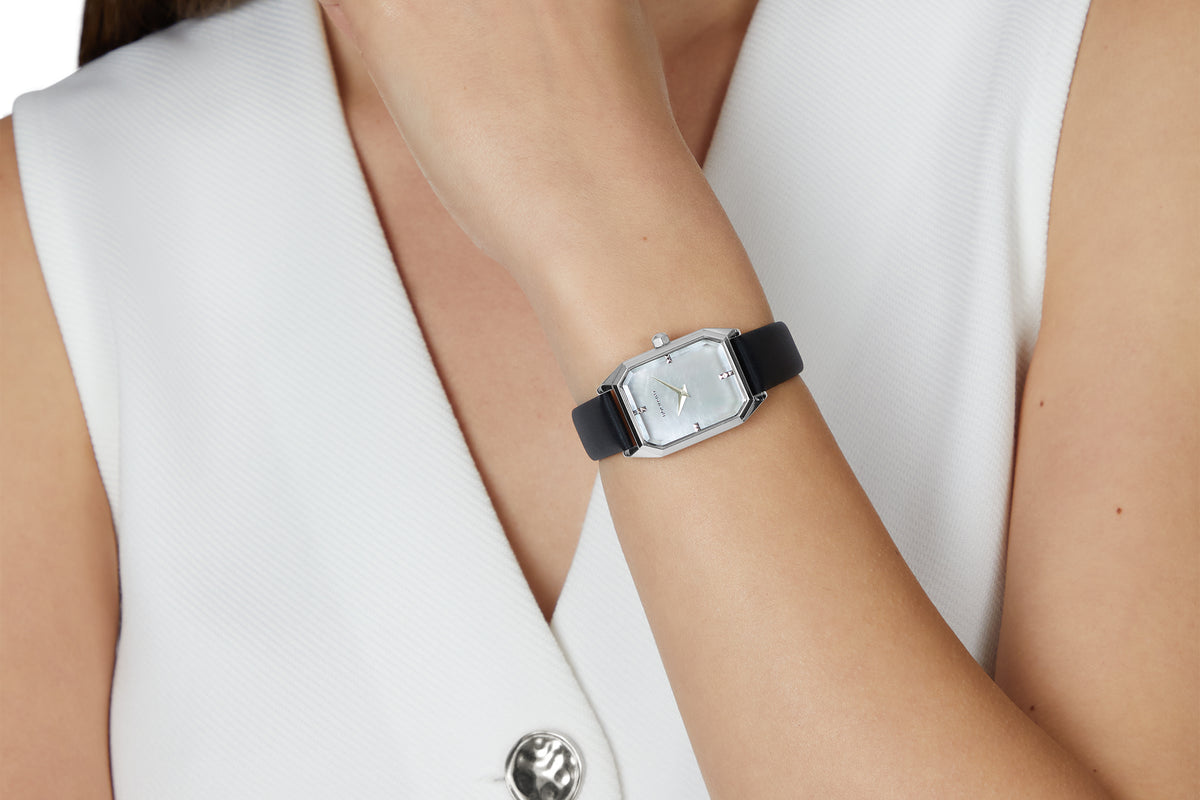 The Artemis Mother-of-Pearl Ladies Watch, Silver and Basalt Black