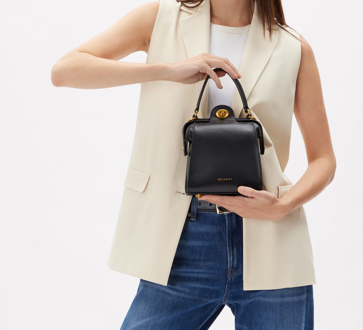 The Elise Noir Structured Shoulder Bag