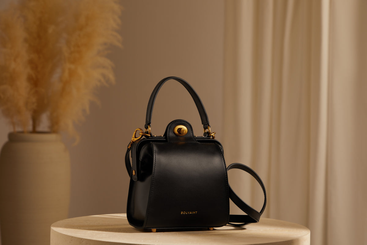 The Elise Noir Structured Shoulder Bag